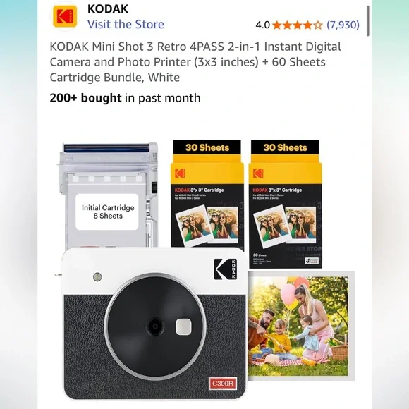 2 KODAK Mini Shot 3 Retro 4PASS 2-in-1 Instant Digital Camera and Photo Printer - Picture 8 of 11